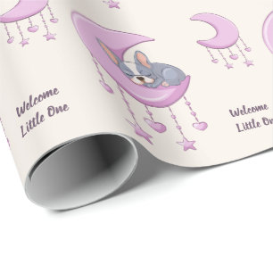 Papel De Regalo Bulldog Francés en Luna Rosa Cumpleaños Niña Ropa 