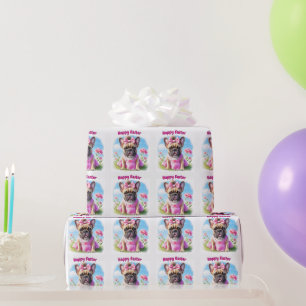 Papel De Regalo Bulldog Francés Flores Pascua Bulldog Francés