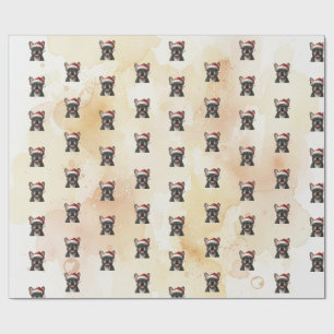 Papel De Regalo Bulldog Francés Gris con Sombrero de Santa