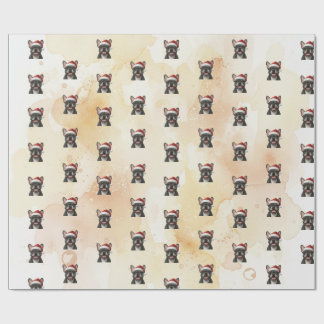 Papel De Regalo Bulldog Francés Gris con Sombrero de Santa