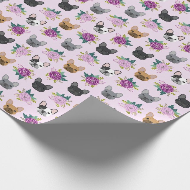 Papel De Regalo Bulldog francés Lavender Florals (Esquina)