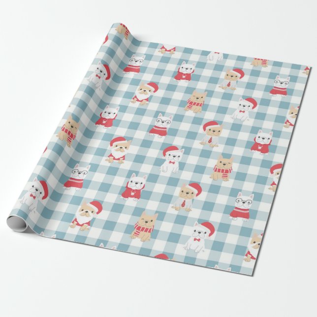 Papel De Regalo Bulldog francés lindo modelo de Navidades de cacho (Desenrollado)
