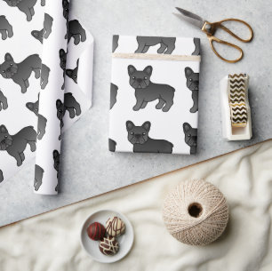 Papel De Regalo Bulldog Francés Negro Patrón de Perro de Dibujos A