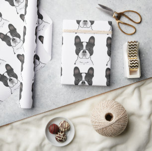 Papel De Regalo Bulldog Francés Piebald Negro / Patrón Frenchie