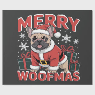 Papel De Regalo Bulldog Francés Sombrero de Santa Claus Feliz Navi