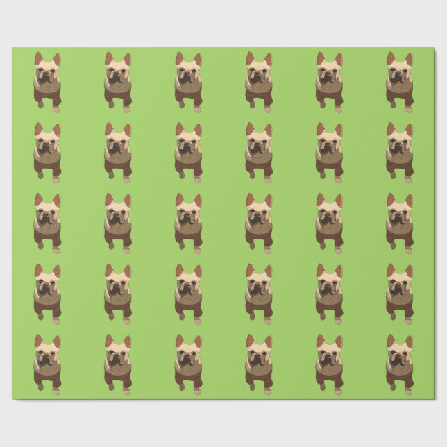 Papel De Regalo Bulldog Francés, Verde Lima (Costura)