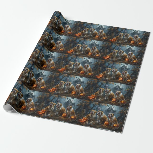 Papel De Regalo Bulldog Halloween Noche Doggy Delight (Desenrollado)