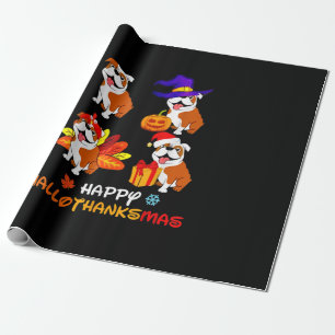 Papel De Regalo Bulldog Halloween Y Feliz Navidad Hallot