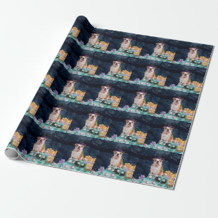 Papel De Regalo Bulldog Inglés Camión de Halloween Noche Espeluzna