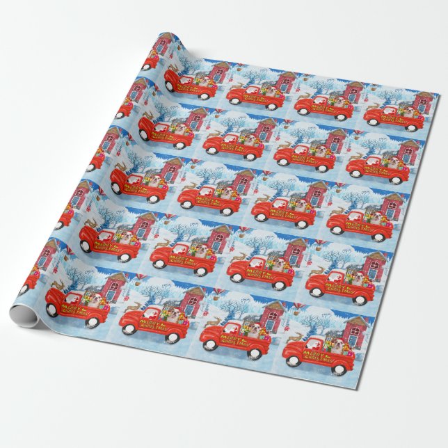 Papel De Regalo Bulldog inglés en camionetas de entrega de Navidad (Desenrollado)