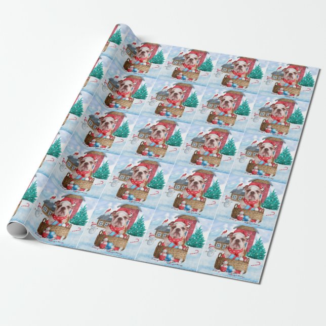Papel De Regalo Bulldog inglés en casa de perros de Navidades de n (Desenrollado)