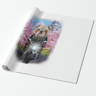 Papel De Regalo Bulldog Inglés En Motocicleta En Sakura Japonés