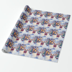 Papel De Regalo Bulldog Inglés Navidad Navideña Village Fiesta