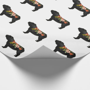 Papel De Regalo Bulldog Inglés Raza de Perro Boho Floral Silhouett