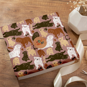 Papel De Regalo Bulldog inglés Silhouette en tonos marrones