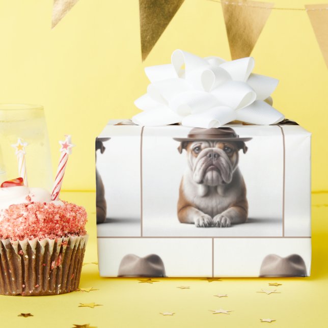 Papel De Regalo Bulldog Usando un Fedora (Fiesta de cumpleaños )