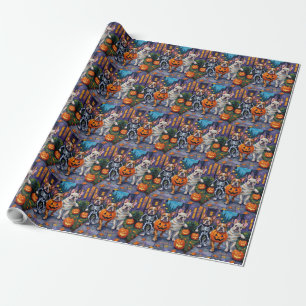 Papel De Regalo Bulldogs Trick-or-Treating con disfraces de Hallow
