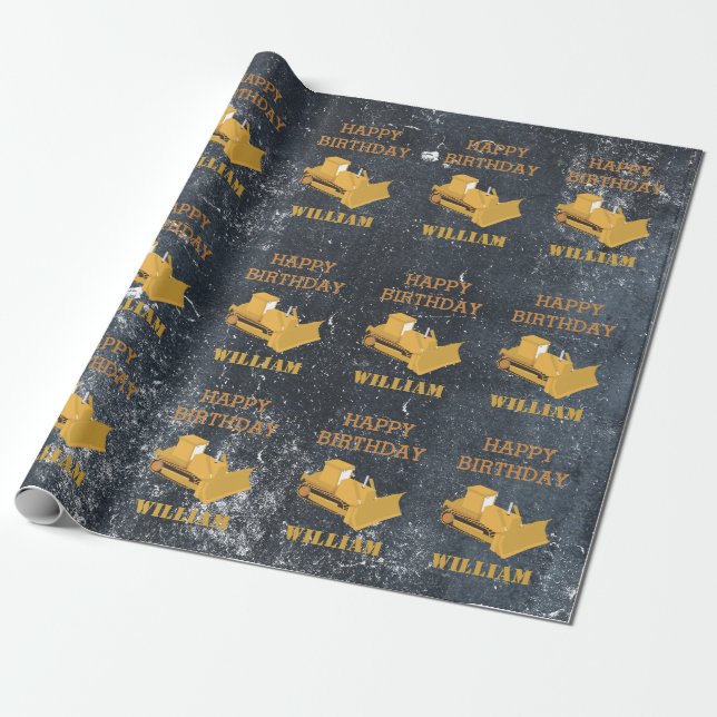 Papel De Regalo Bulldozer Construction Truck Birthday Boy (Desenrollado)