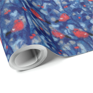 Papel De Regalo Bullfinches, pájaros rojos arte de fibra de árbole