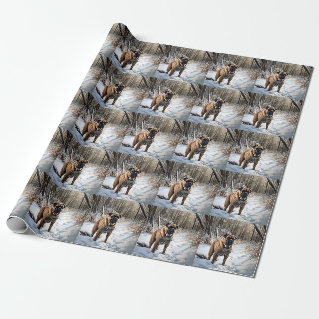 Papel De Regalo Bullmastiff Deja que nieve Navidad (Desenrollado)