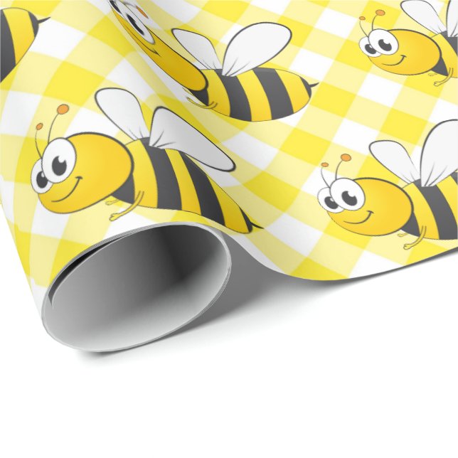 Papel De Regalo Bumblebee En Yellow Gingham (Esquina del rollo)