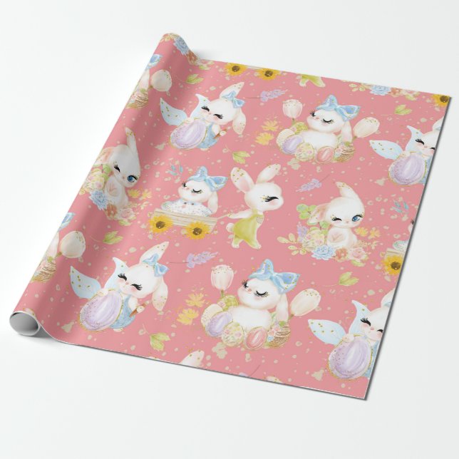 PAPEL DE REGALO BUNNES PASTEL WATERCOLOR CUTE EASTER (Desenrollado)