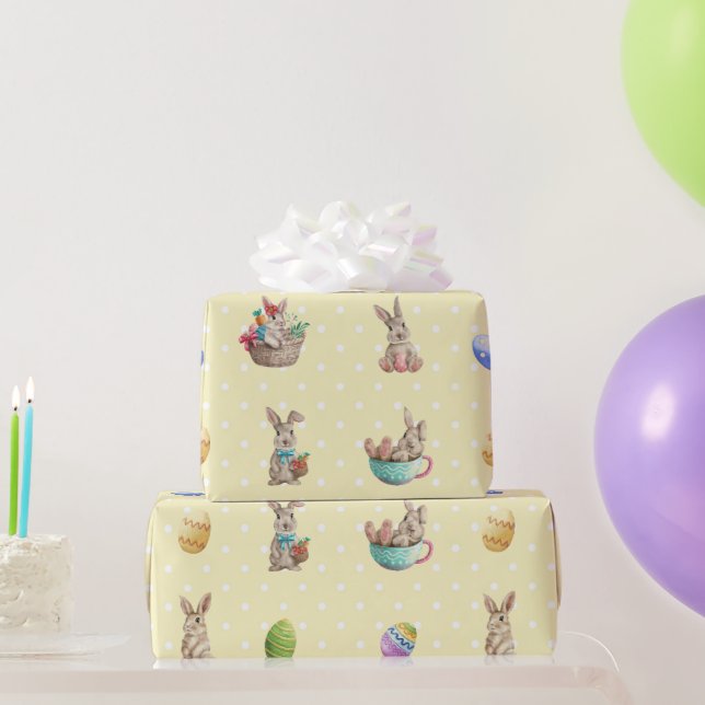 Papel De Regalo Bunnies de Pascua y puntos de polka amarillos de h (Regalos de fiesta)