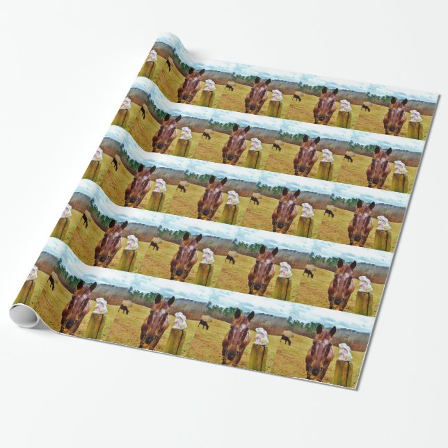 Papel De Regalo Bunny de Pascua y caballo marrón (Desenrollado)
