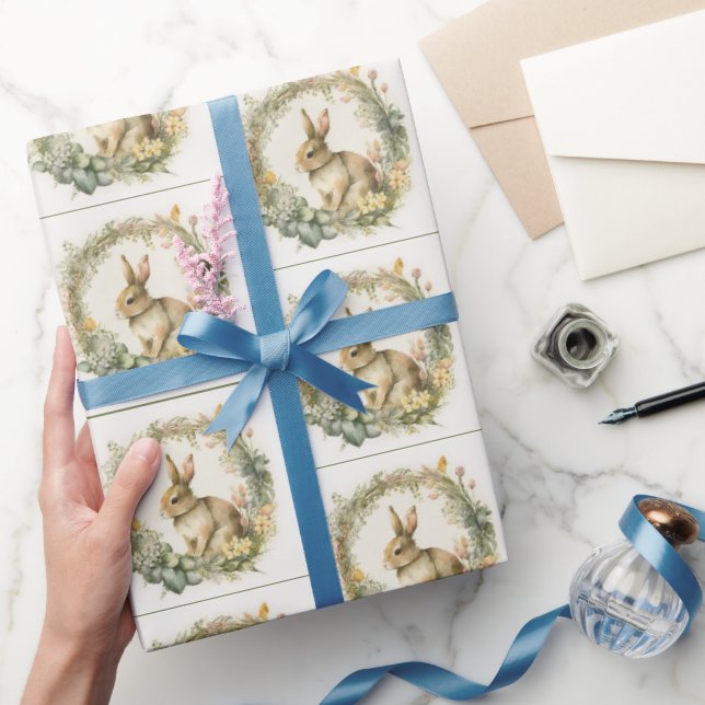 Papel De Regalo Bunny de primavera en Wreath (Regalar)