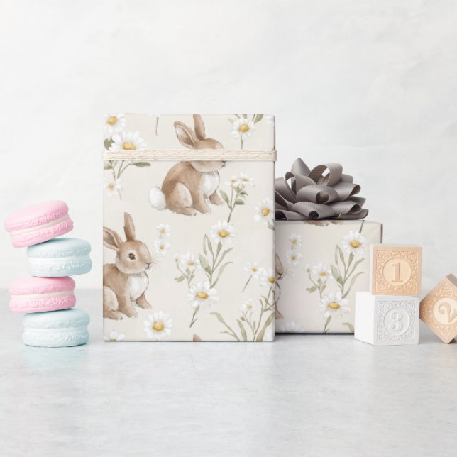 Papel De Regalo Bunny Rabbits Daisy Flowers (Baby Shower)