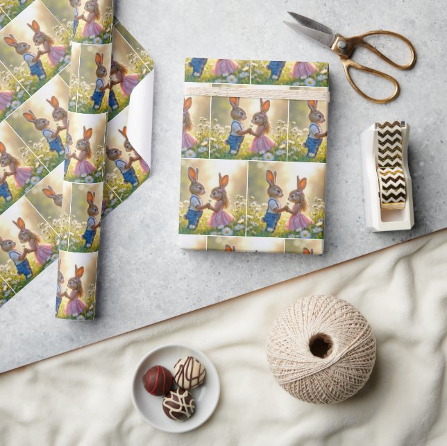 Papel De Regalo Bunny Romance en un campo de baile (Artesanía)