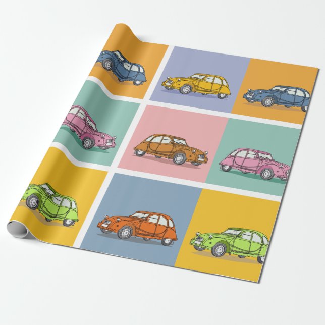Papel De Regalo Buntes Oldtimer 2cv Ente Muster (Desenrollado)