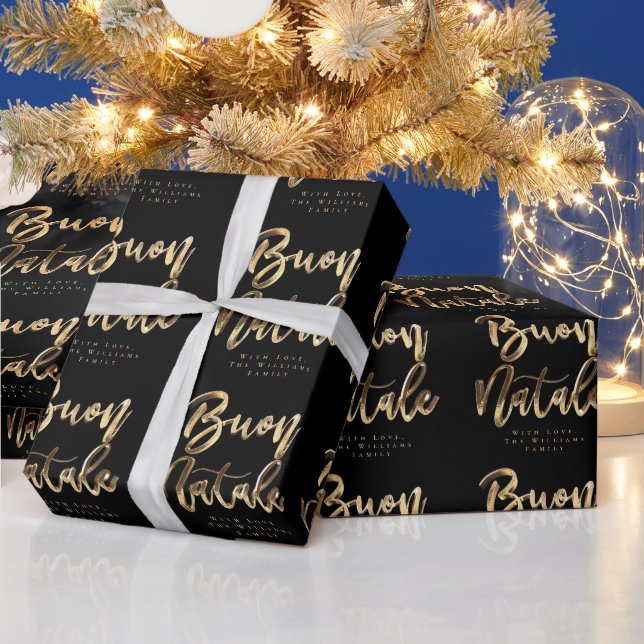 Papel De Regalo Buon Natale Elegant Black Gold Script italiano (Vacaciones)