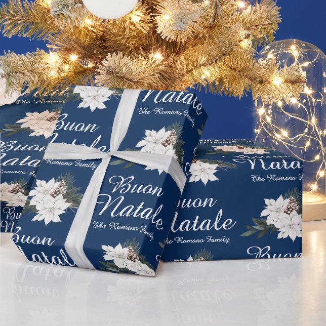Papel De Regalo Buon Natale Italiano Feliz Navidad Azul (Vacaciones)