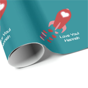 Papel De Regalo Buque espacial rosa y rojo