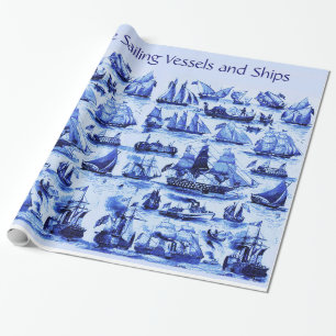 Papel De Regalo BUQUES DE VINTAJE, BUQUES, Náutica Azul de la Mari
