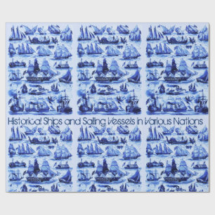 Papel De Regalo BUQUES Y BUQUES DE VINTAJE, Azul marino
