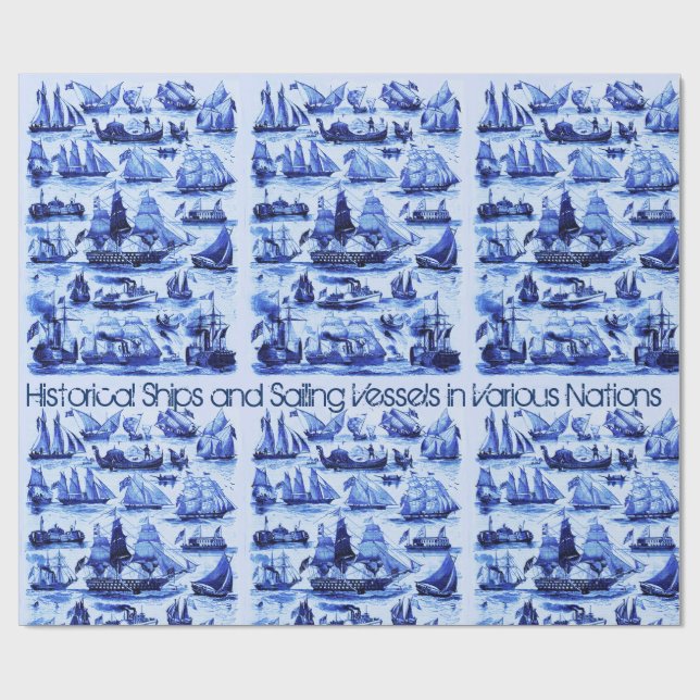 Papel De Regalo BUQUES Y BUQUES DE VINTAJE, Azul marino (Superficie plana)