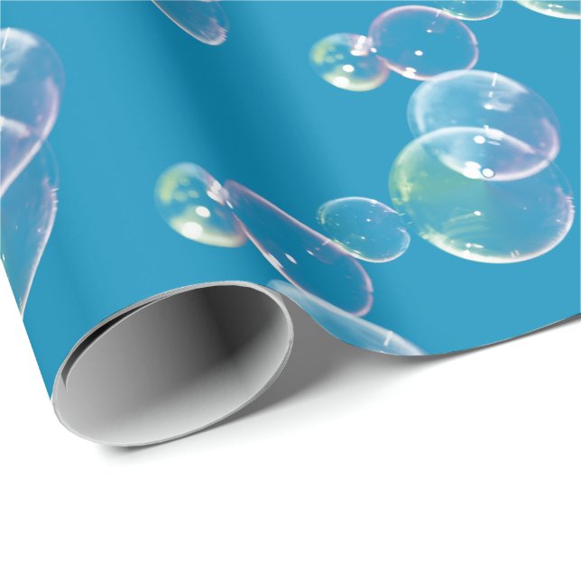 Papel De Regalo Burbujas De Jabón En Azul (Esquina del rollo)