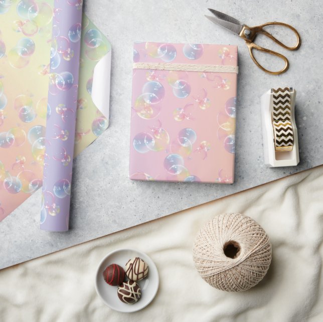 Papel De Regalo Burbujas De Jabón En El Arcoiris Pastel (Artesanía)