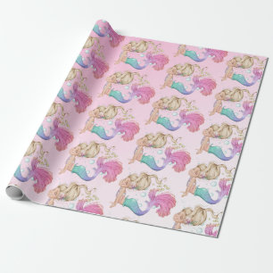 Papel De Regalo Burbujas rosadas de la sirena