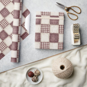 Papel De Regalo Burgundy Crema Cuadros Rayas Navidad
