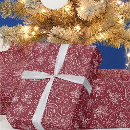 Papel De Regalo Burgundy Doodle Navidades Sleigh Pattern