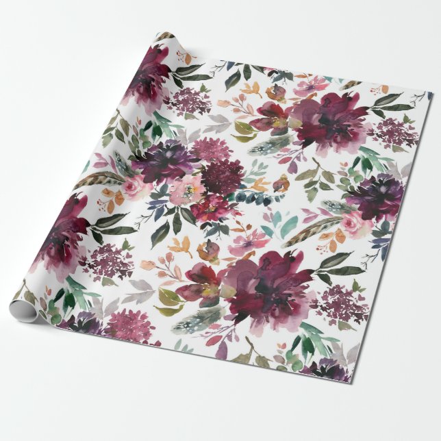 Papel De Regalo Burgundy Floral (Desenrollado)