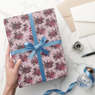 Papel De Regalo Burgundy Floral Bouquet en rosa-gris
