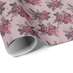 Papel De Regalo Burgundy Floral Bouquet en rosa grisáceo medio