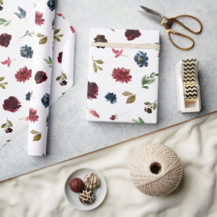 Papel De Regalo Burgundy Floral Elegante Rústico Apreciable Acuare