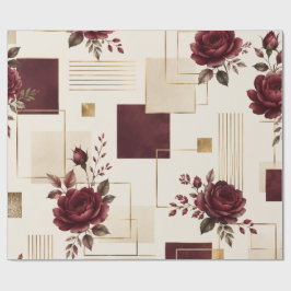 Papel De Regalo Burgundy Floral Geométrico