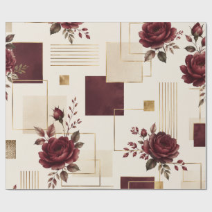 Papel De Regalo Burgundy Floral Geométrico