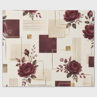 Papel De Regalo Burgundy Floral Geométrico